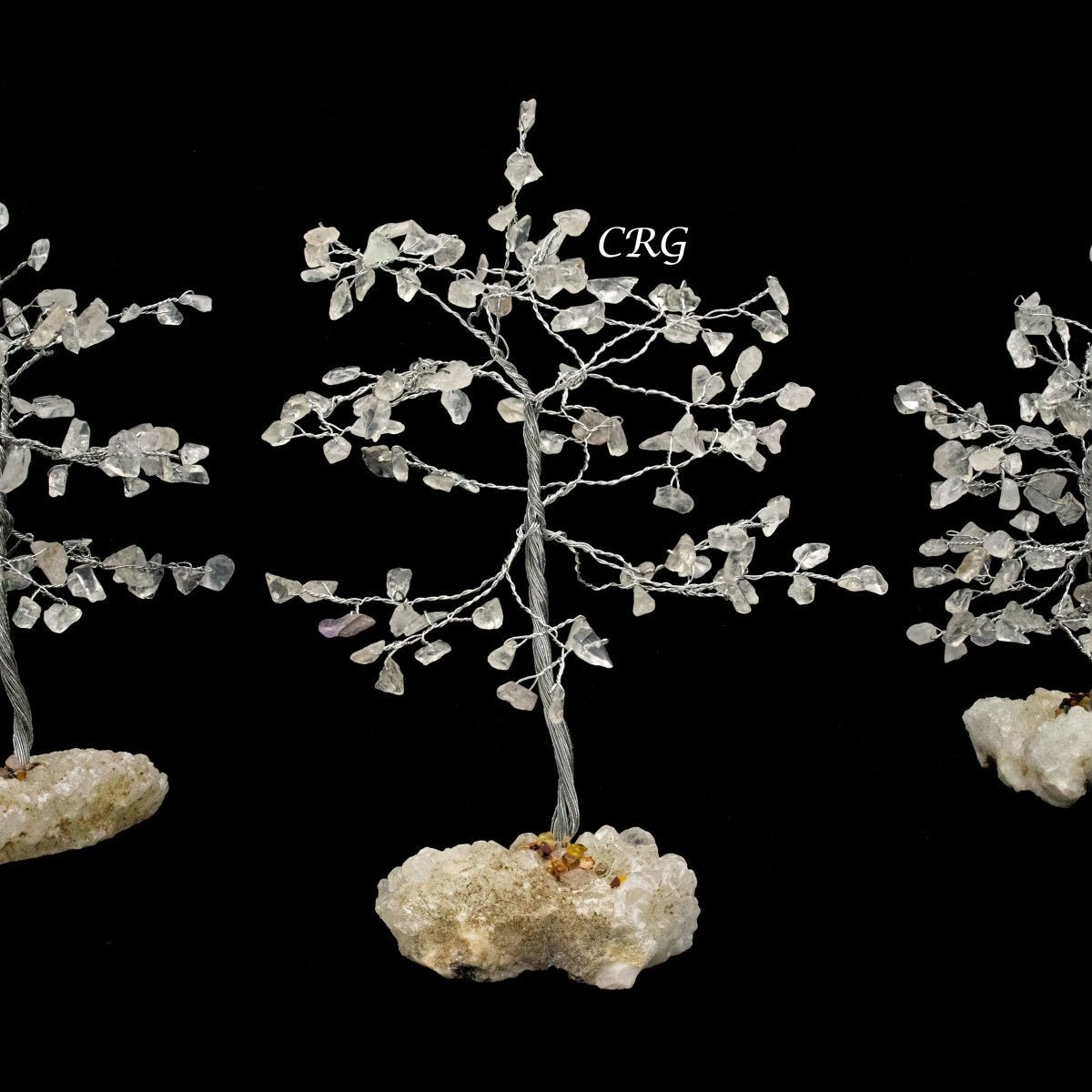 Clear Quartz 100 Chip Tree with Wood Base and Silver Wire (1 Piece) Size 9 Inches Crystal Gemstone Tree