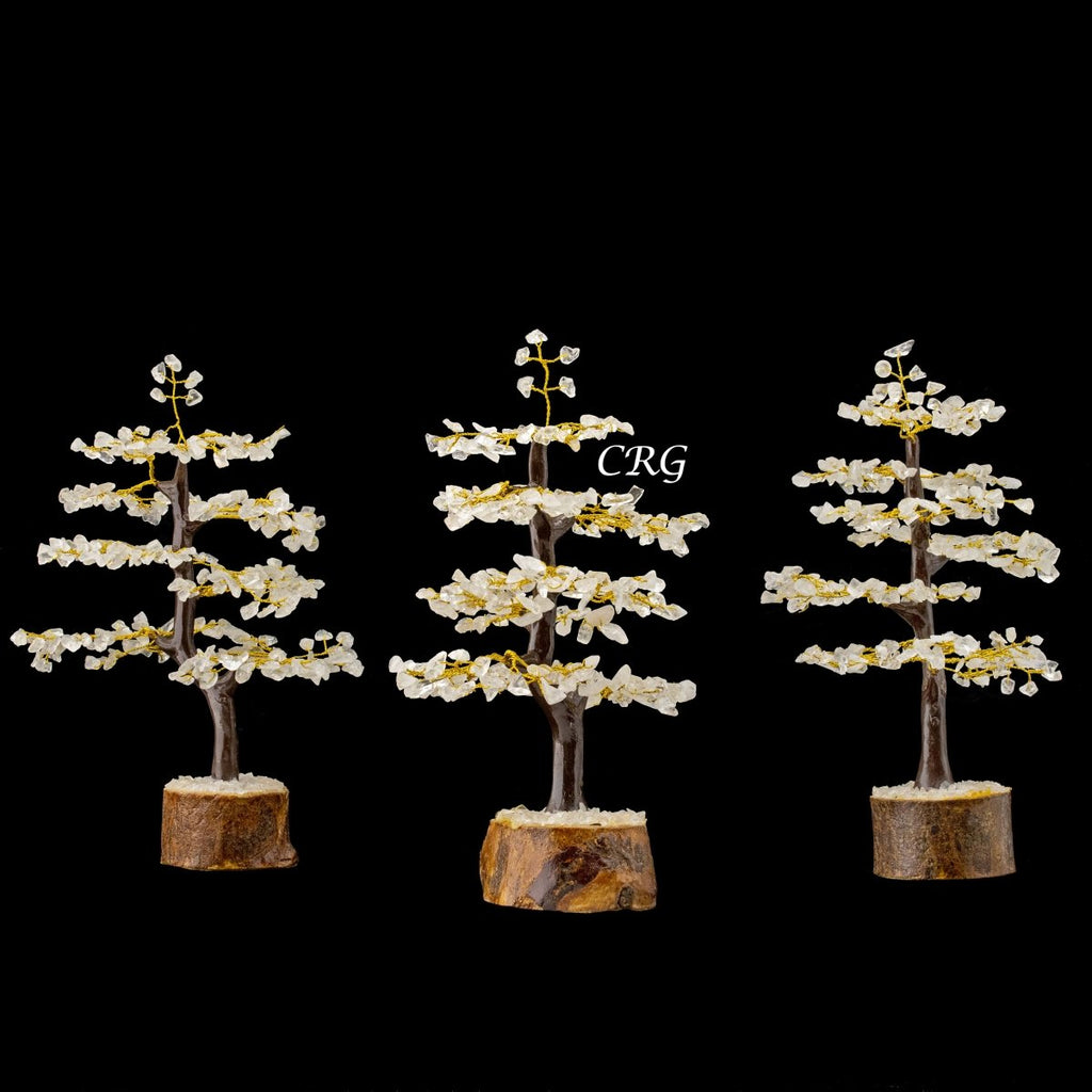 Clear Quartz 300 Chip Tree with Wood Base and Gold Wire (1 Piece) Size 9 Inches Crystal Gemstone Tree
