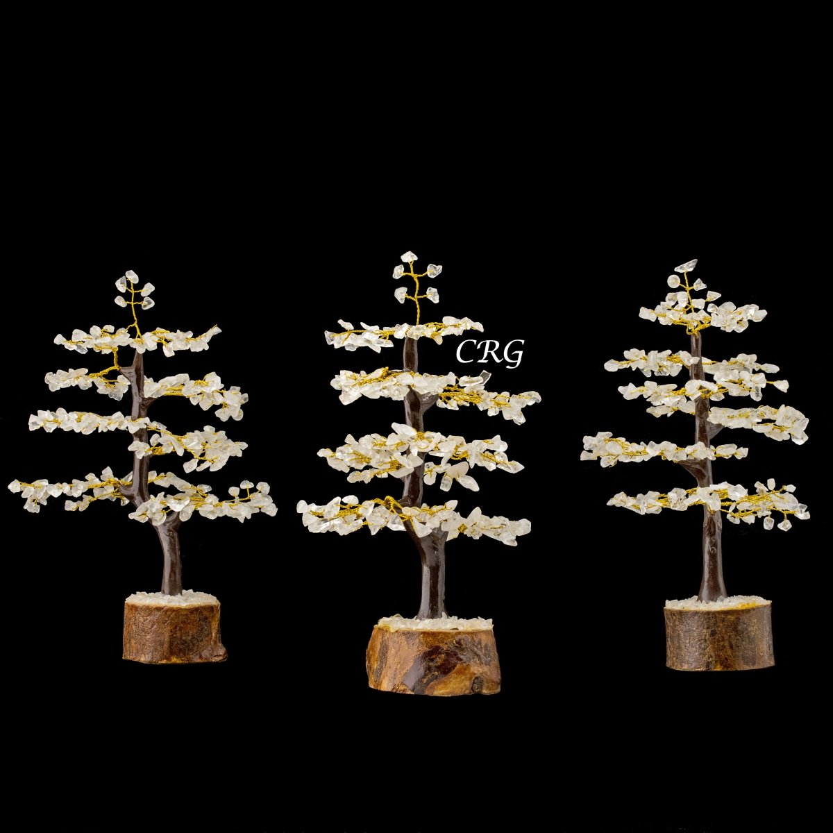 Clear Quartz 300 Chip Tree with Wood Base and Gold Wire (1 Piece) Size 9 Inches Crystal Gemstone Tree