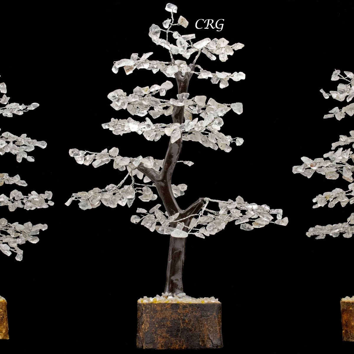 Clear Quartz 300 Chip Tree with Wood Base and Silver Wire (1 Piece) Size 9 Inches Crystal Gemstone Tree