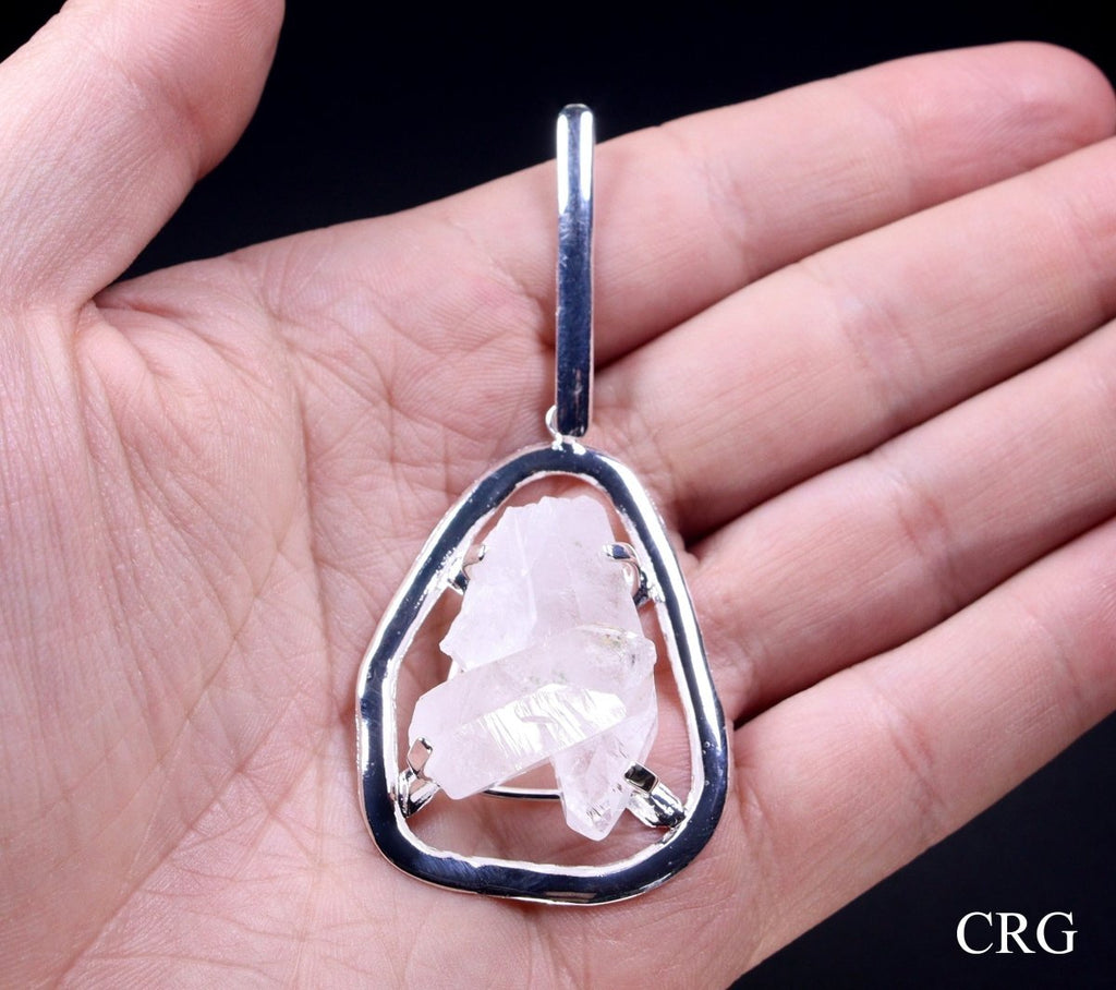 Crystal Quartz Cluster Pendant with Silver Plating (1 To 1.5 Inches) (1 Piece)