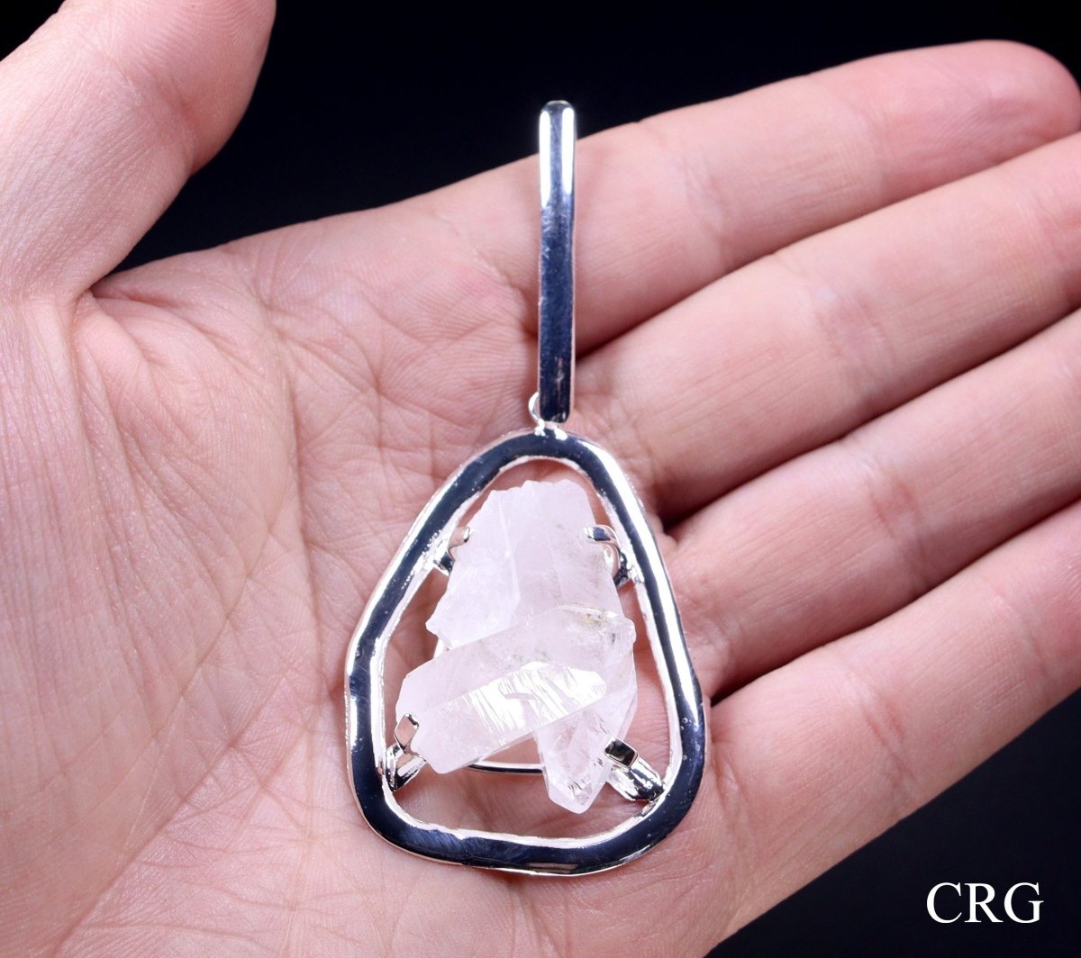 Crystal Quartz Cluster Pendant with Silver Plating (1 To 1.5 Inches) (1 Piece)