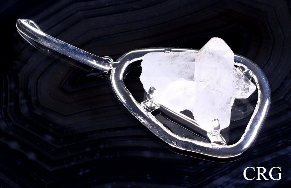 Crystal Quartz Cluster Pendant with Silver Plating (1 To 1.5 Inches) (1 Piece)