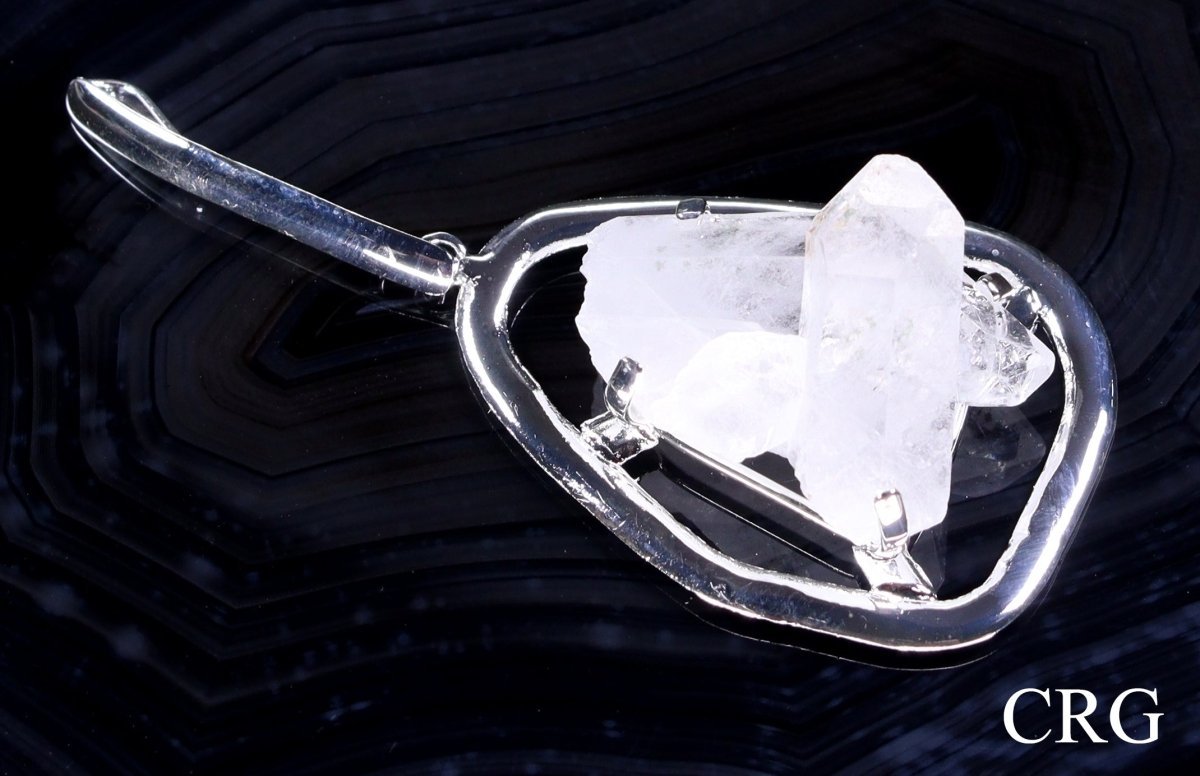 Crystal Quartz Cluster Pendant with Silver Plating (1 To 1.5 Inches) (1 Piece)