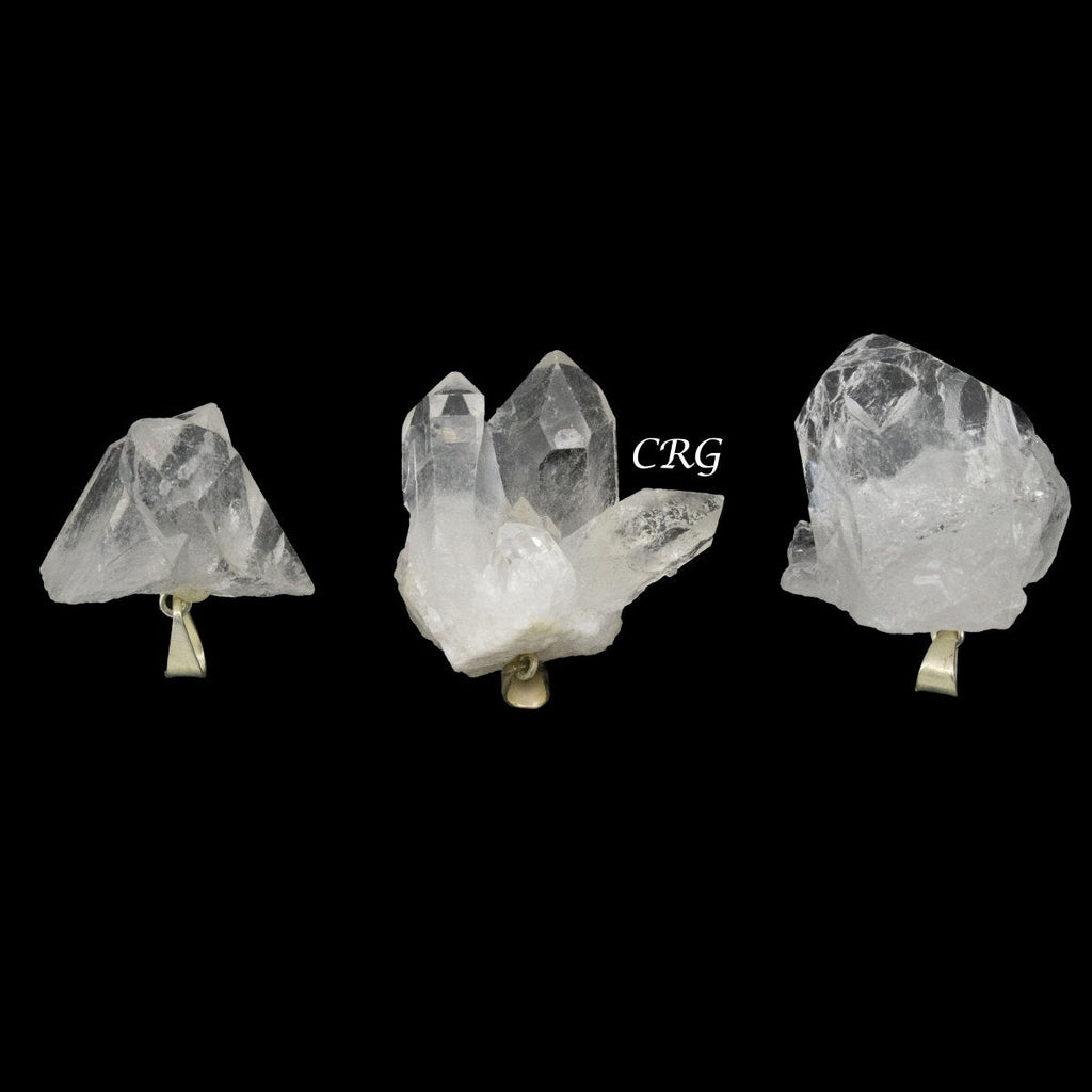 Clear Quartz Cluster Pendants with Silver Bail (5 Pieces) Size 25 to 35 mm Crystal Jewelry Charm