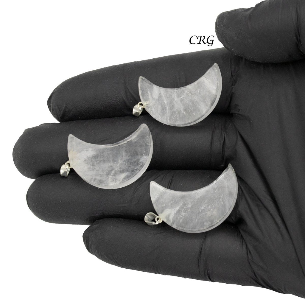 Clear Quartz Crescent Moon Pendants with Silver Bail (5 Pieces) Size 35 to 45 mm Crystal Jewelry Charm