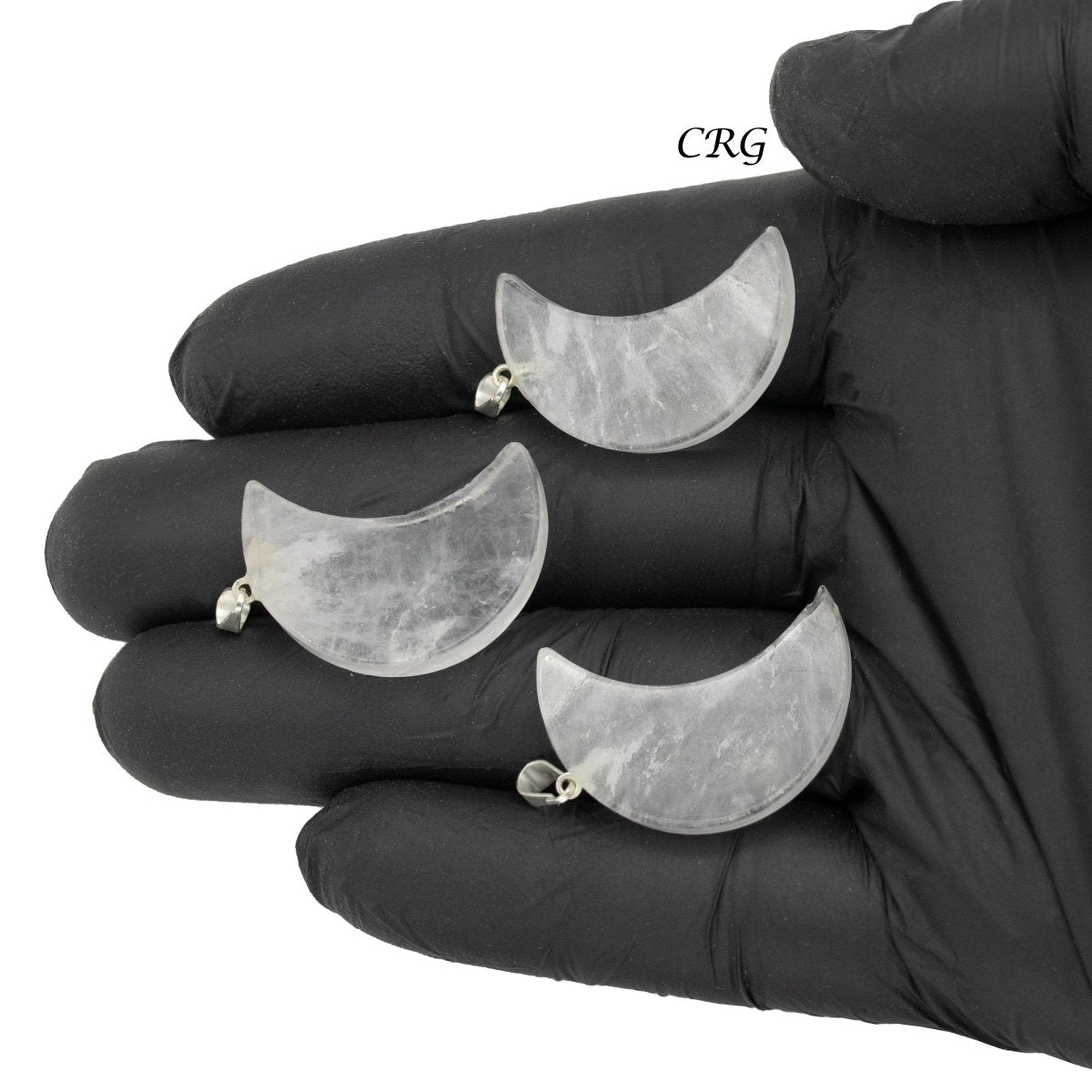 Clear Quartz Crescent Moon Pendants with Silver Bail (5 Pieces) Size 35 to 45 mm Crystal Jewelry Charm
