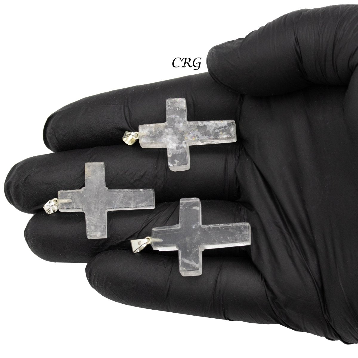 Clear Quartz Cross Pendant with Silver Bail (5 Pieces) Size 30 mm Crystal Jewelry Charm