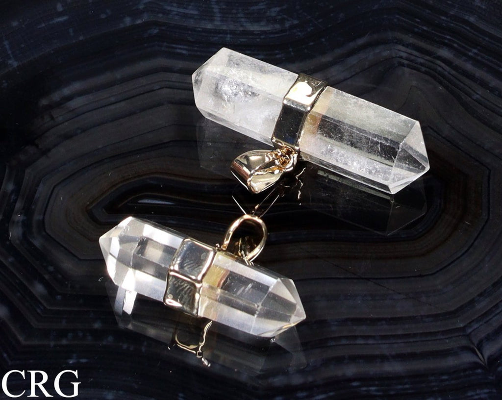 Clear Quartz Double Terminated Point Pendant with Gold Plating (1.5 Inches) (1 Piece)