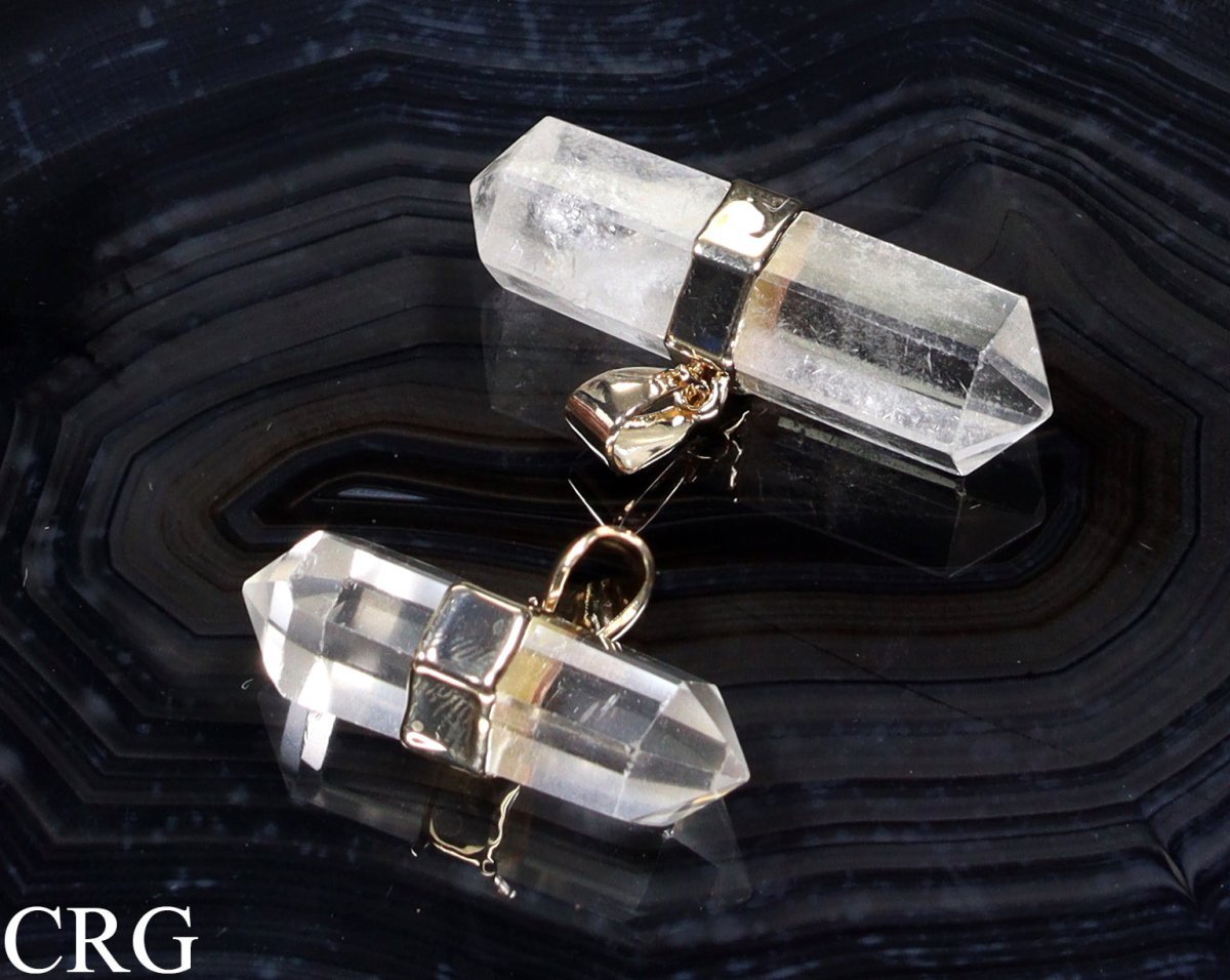Clear Quartz Double Terminated Point Pendant with Gold Plating (1.5 Inches) (1 Piece)