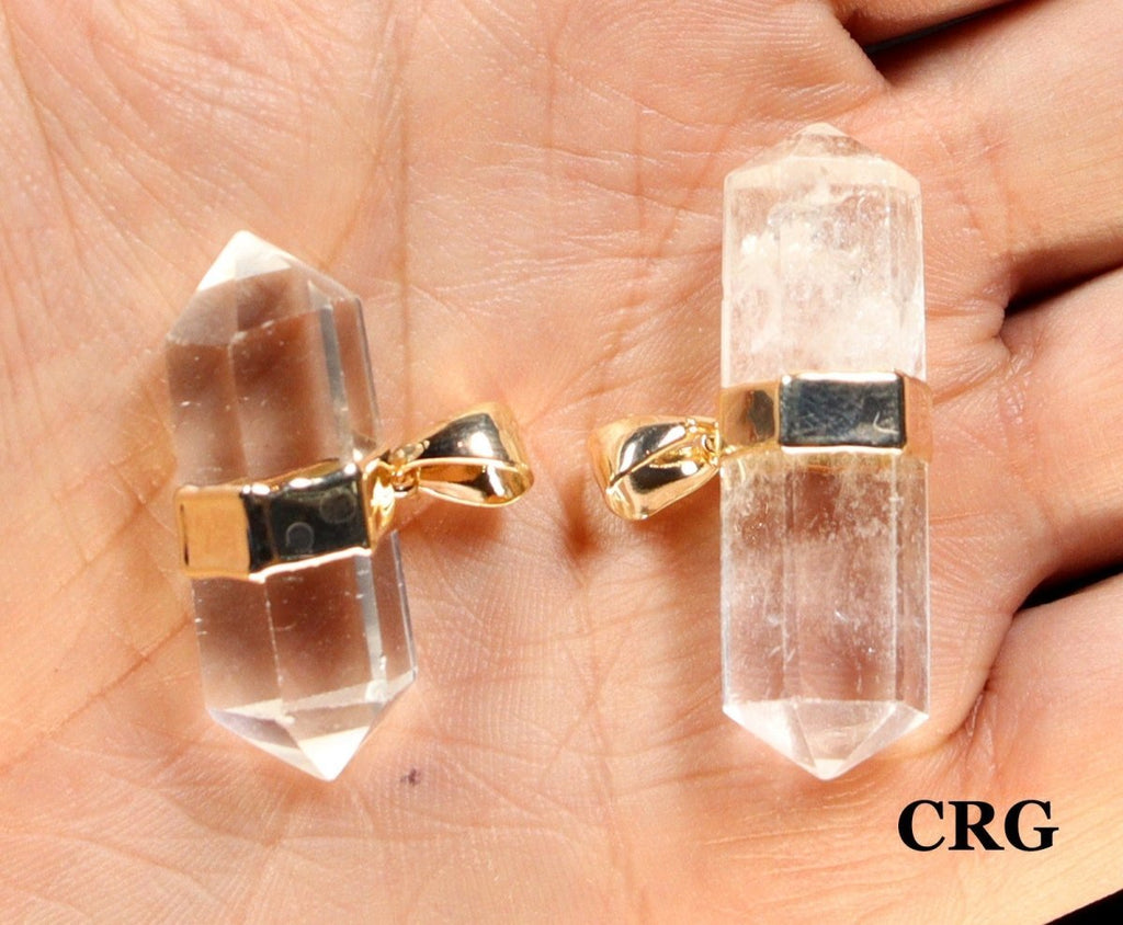 Clear Quartz Double Terminated Point Pendant with Gold Plating (1.5 Inches) (1 Piece)
