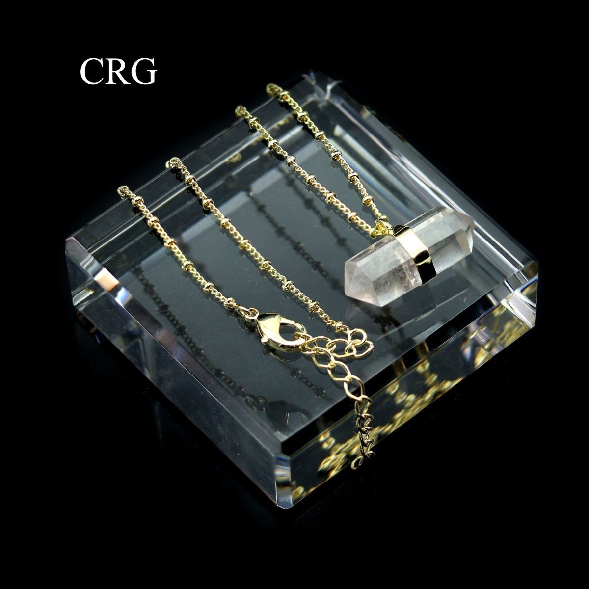 Clear Quartz Double Terminated Point Necklace with Gold Plating (17 Inches) (1 Piece)