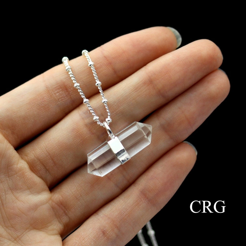 Clear Quartz Double Terminated Point Necklace with Silver Plating (17 Inches) (1 Piece)