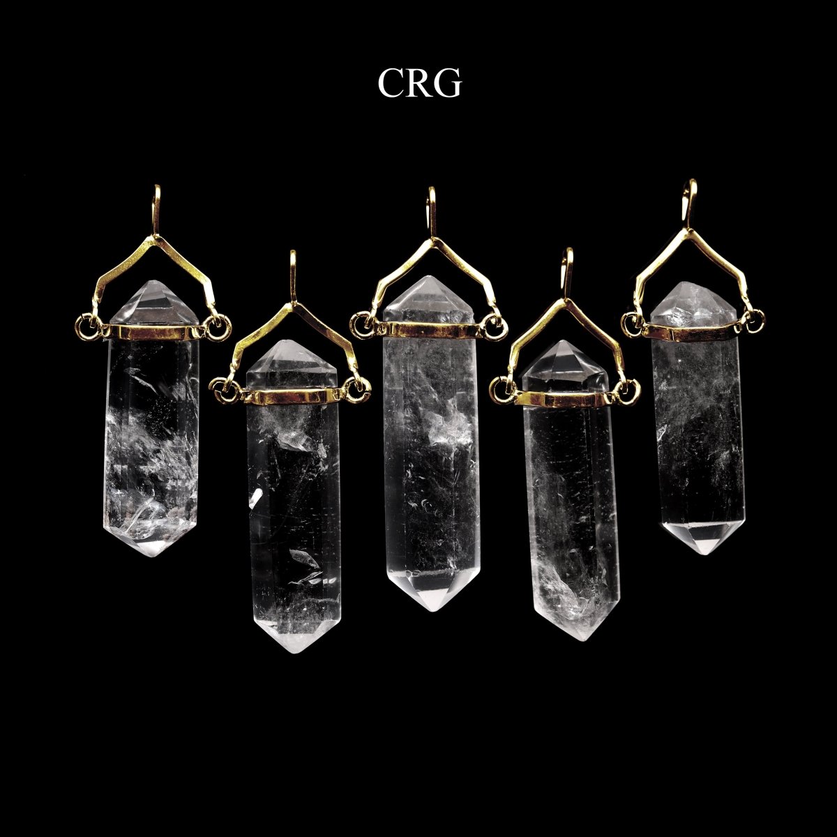Clear Quartz Double Terminated Point Pendant with Gold Plated Swivel Bail (1 To 1.5 Inches) (4 Pieces)