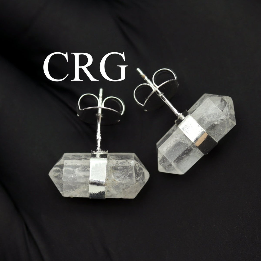 Clear Quartz Double Terminated Stud Earrings with Silver Plating (0.5 Inch) (1 Pair)