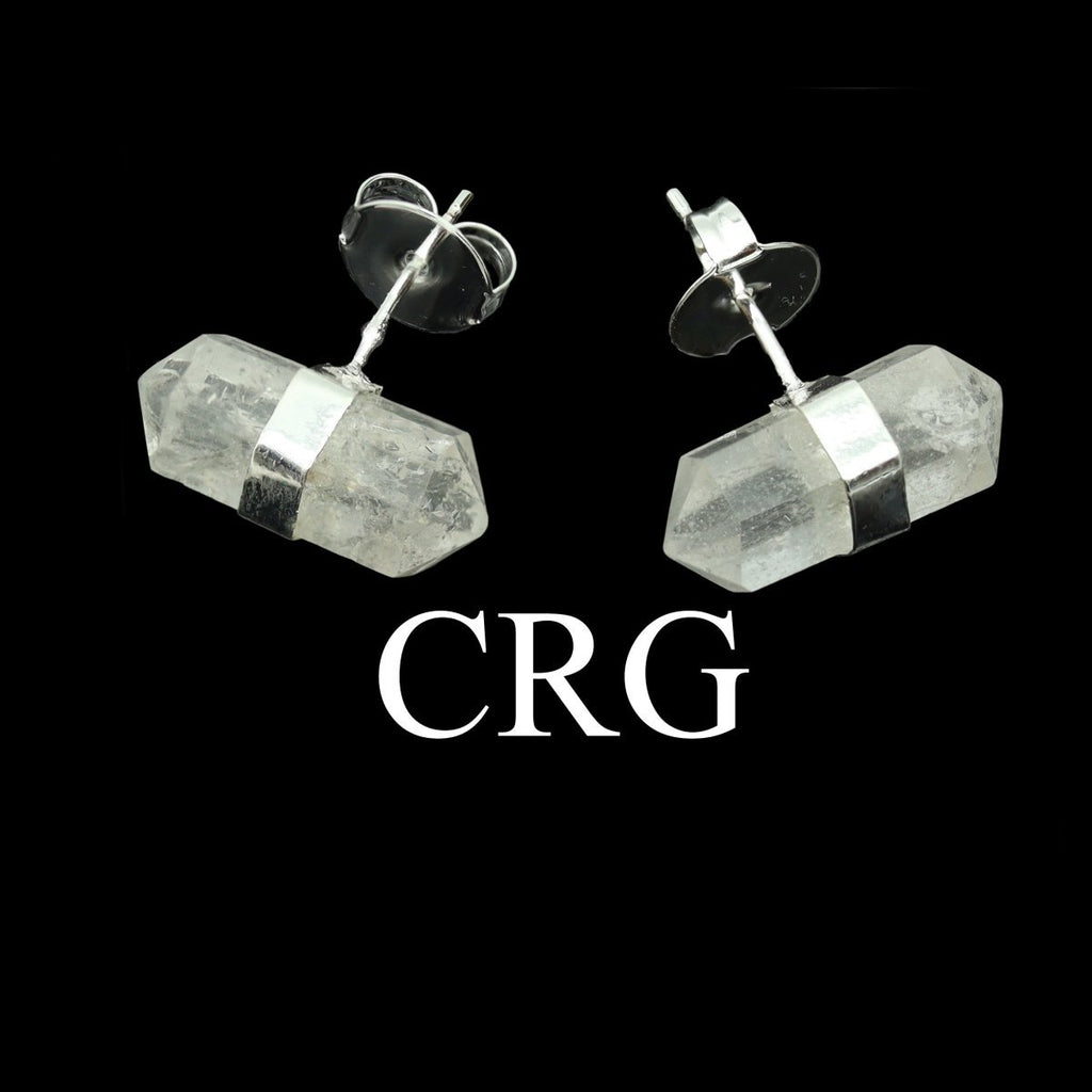 Clear Quartz Double Terminated Stud Earrings with Silver Plating (0.5 Inch) (1 Pair)