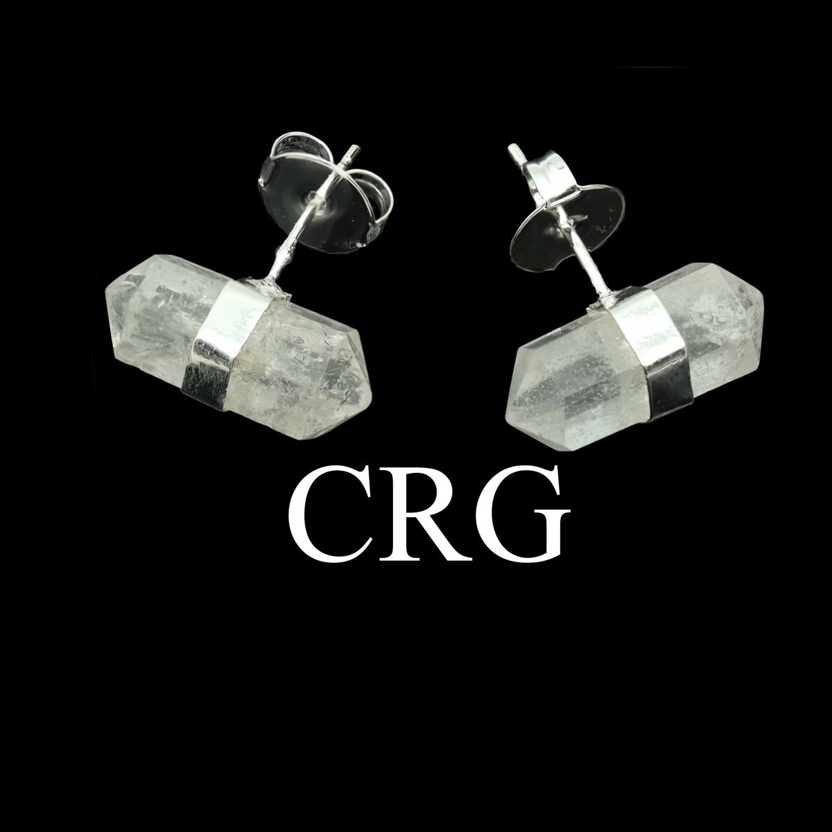 Clear Quartz Double Terminated Stud Earrings with Silver Plating (0.5 Inch) (1 Pair)
