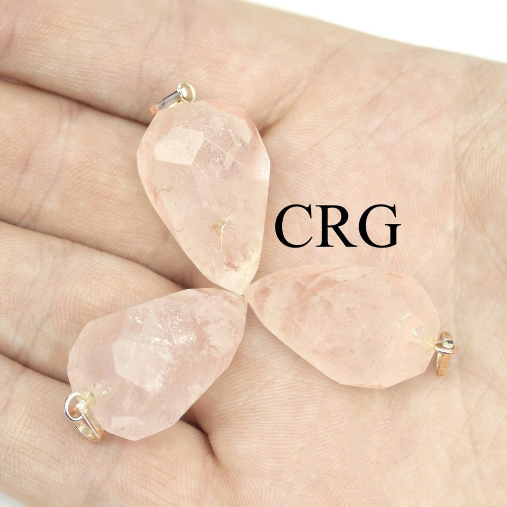 Crystal Quartz Facet Drop Pendant with Silver Plated Bail (1 Inch) (4 Pieces) (INJD)