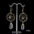 Clear Quartz Point Dream Catcher Earrings with Gold Plating (2 Inches) (1 Pair)