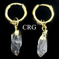 Clear Quartz Point Earrings with Gold Plated Hoop Closures (1 Inch) (1 Pair)