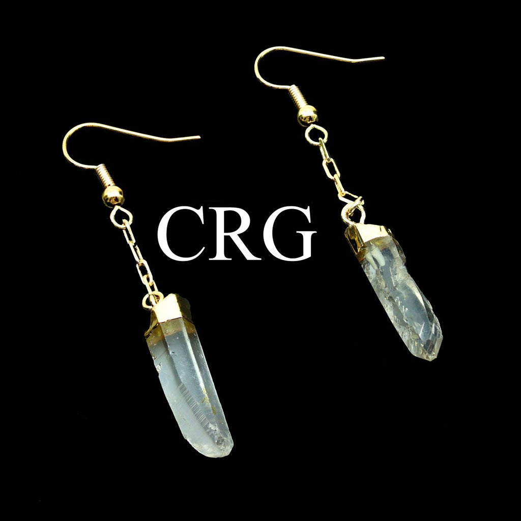 Clear Quartz Point Earrings with Gold Plating (0.5 To 1 Inch) (1 Pair)