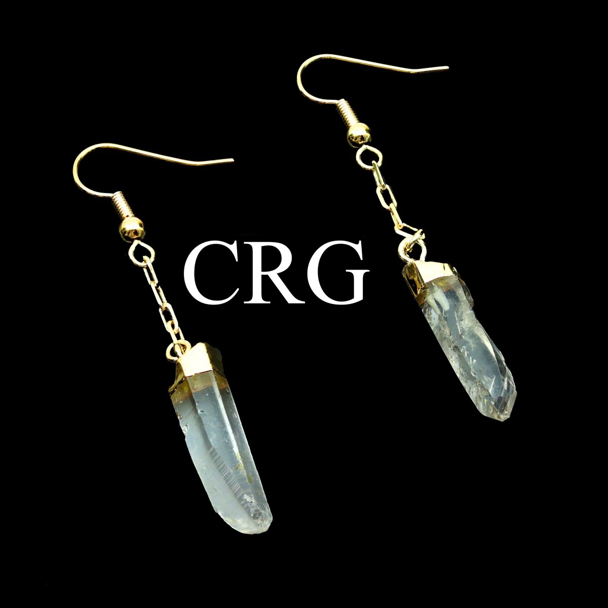 Clear Quartz Point Earrings with Gold Plating (0.5 To 1 Inch) (1 Pair)