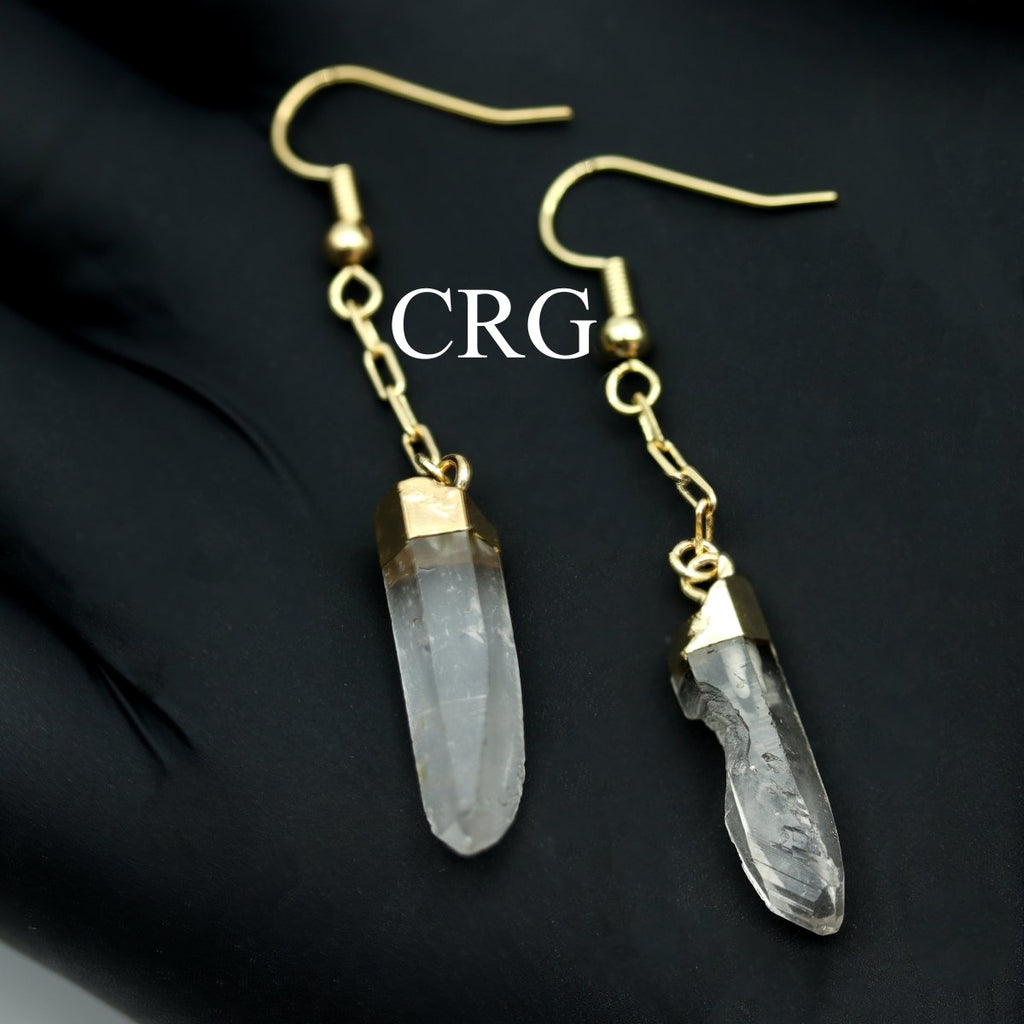Clear Quartz Point Earrings with Gold Plating (0.5 To 1 Inch) (1 Pair)
