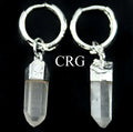 Clear Quartz Point Earrings with Silver Plated Hoop Closures (1 Inch) (1 Pair)