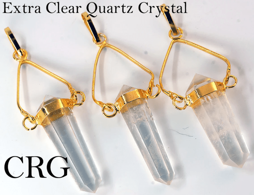 Clear Quartz Point Pendant with Gold Plated Swivel Bail (2 Inches) (4 Pieces) (INJD)