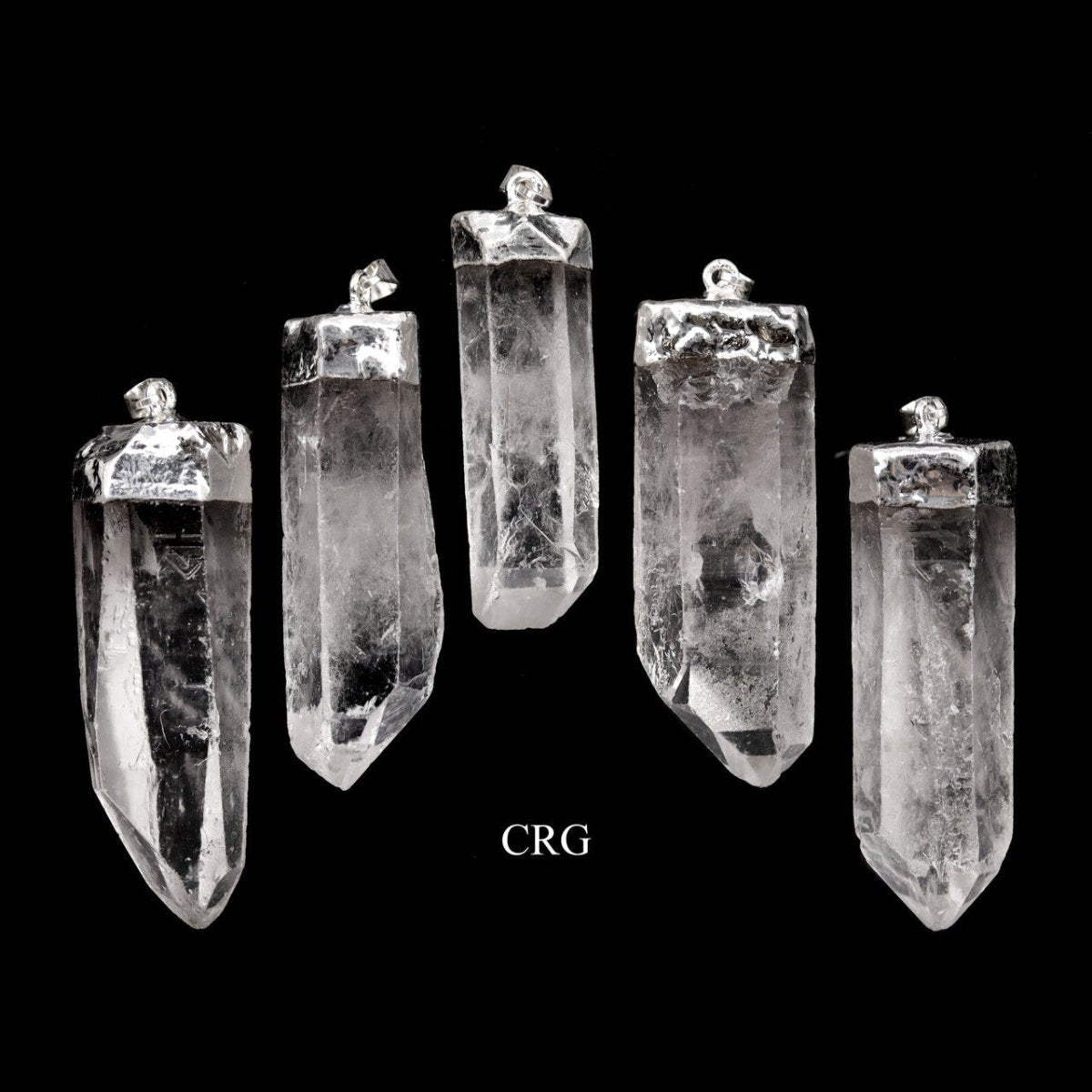 Clear Quartz Point Pendant with Silver Plating (4 Pieces) Size 1 to 2 Inches Crystal Jewelry Charm