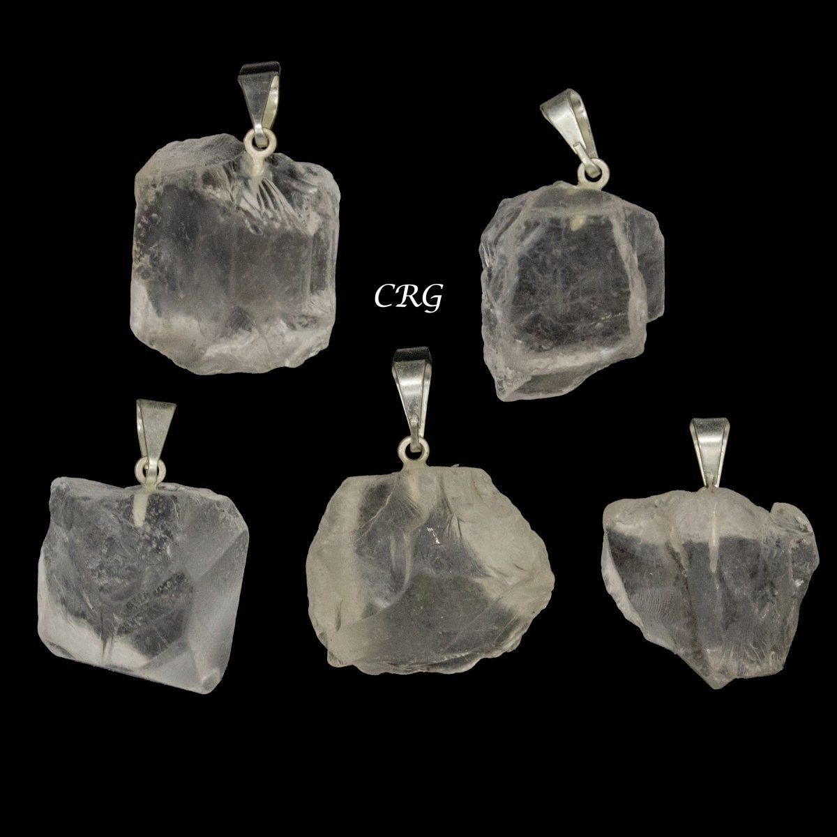 Clear Quartz Rough Rock Pendant with Silver Bail (5 Pieces) Size 18 to 22 mm Crystal Jewelry Charm