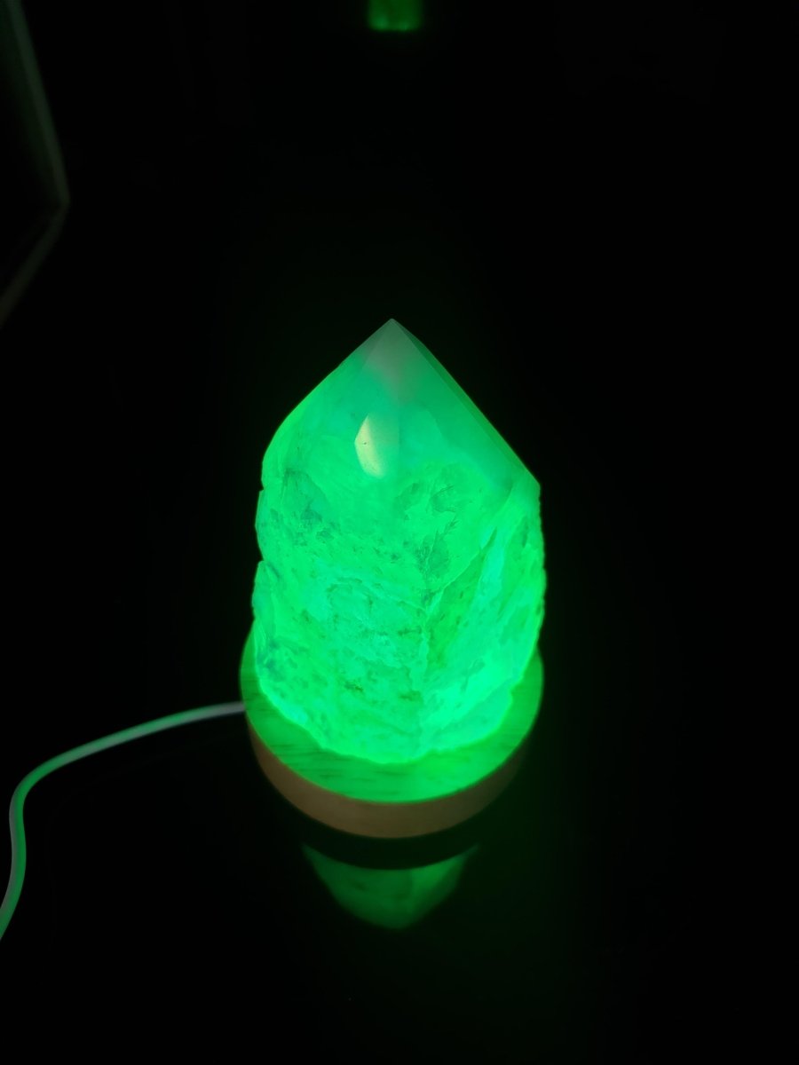 Clear Quartz Top Polished Point Lamp with 3 Inch Wooden Color Changing Light Base (2 Pieces) Size 2.5 to 3.5 Inches Crystal Home Decor