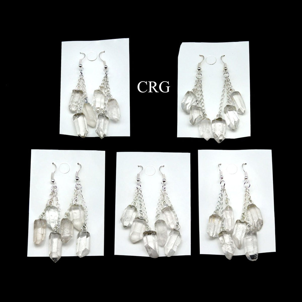 Clear Quartz Triple Point Earrings with Silver Plated Wire (2 Inches) (1 Pair)