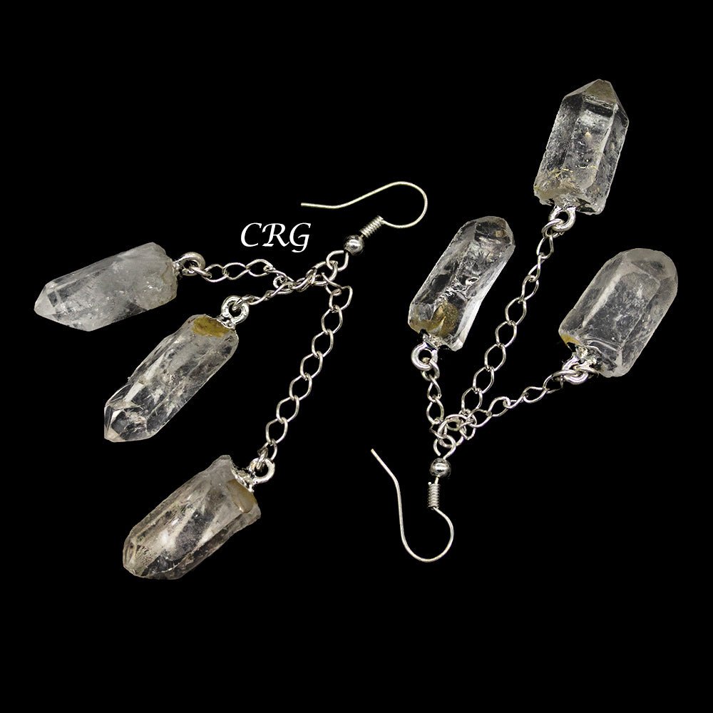 Clear Quartz Triple Point Earrings with Silver Plated Wire (2 Inches) (1 Pair)