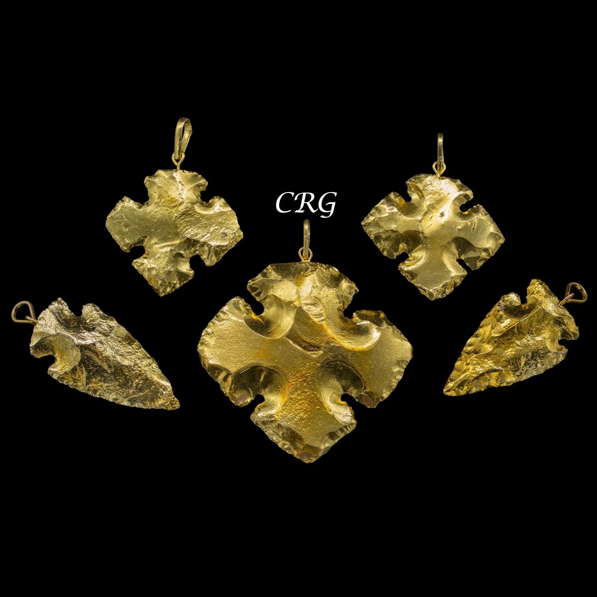 Gold Plated Cross and Arrowhead Pendants (1 To 2 Inches) (5 Pieces) (INJD)