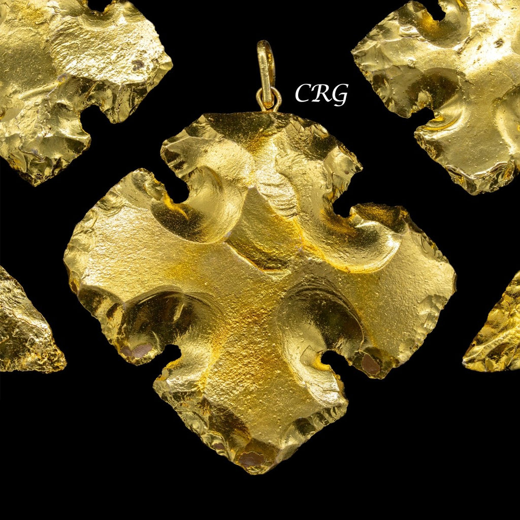 Gold Plated Cross and Arrowhead Pendants (1 To 2 Inches) (5 Pieces) (INJD)