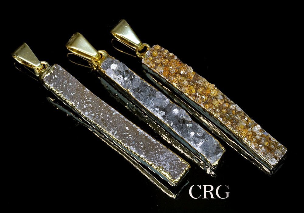 Agate Druzy Bar Pendant with Gold Plating (1.5 Inches) (1 Piece)