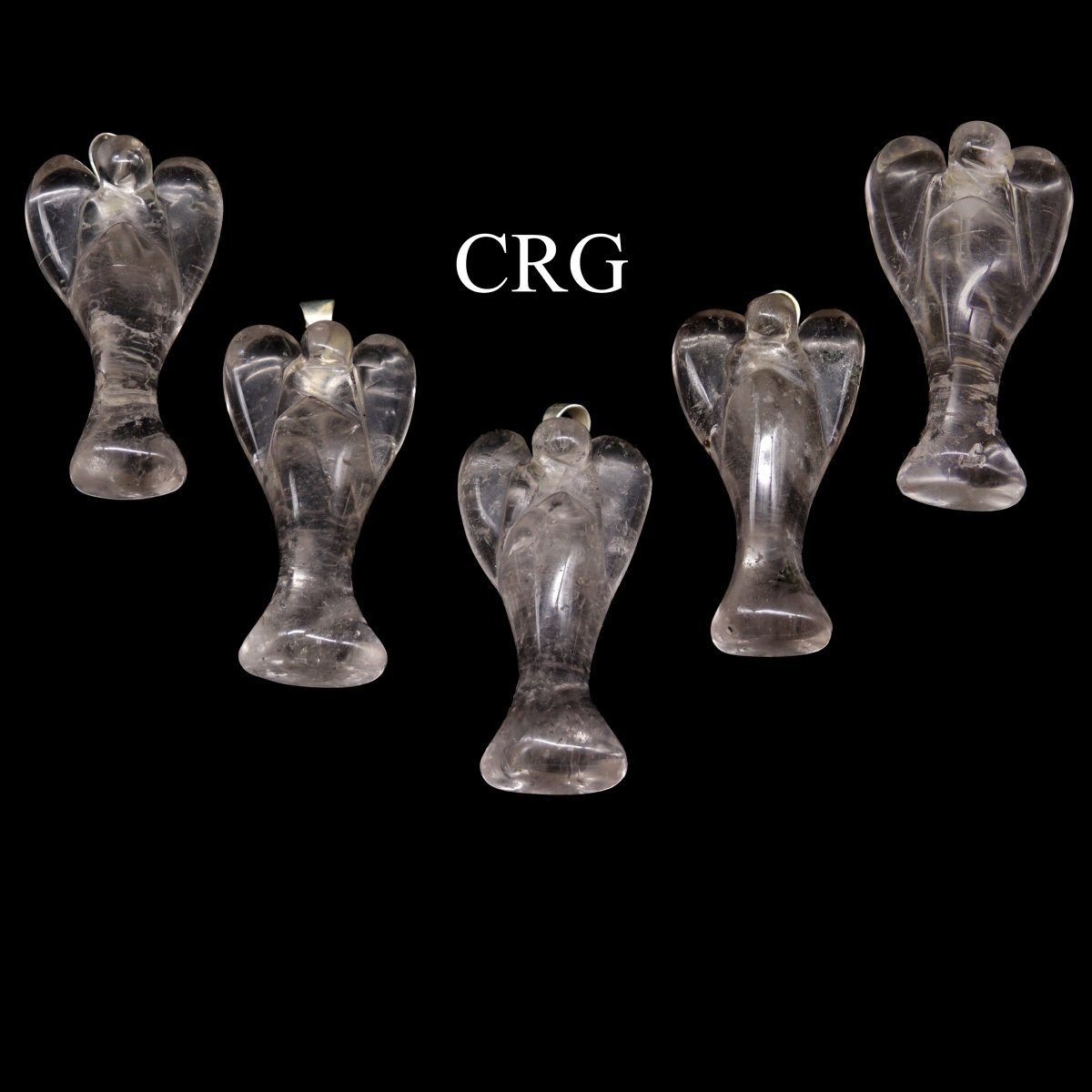 Crystal Quartz Angel Pendant with Inclusions and Silver-Plated Bail (5 Pieces) Size 25 to 35 mm Small Gemstone Carvings