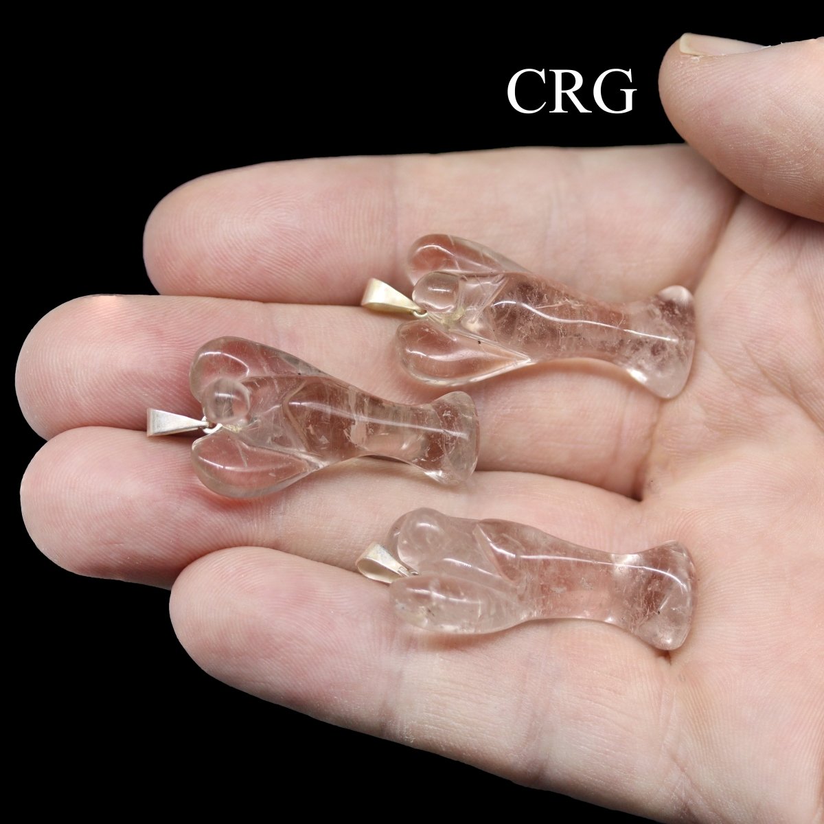 Crystal Quartz Angel Pendant with Inclusions and Silver-Plated Bail (5 Pieces) Size 25 to 35 mm Small Gemstone Carvings