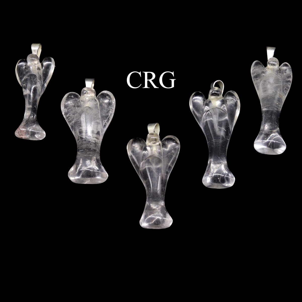 Crystal Quartz Angel Pendant with Silver Bail (5 Pieces) Size 25 to 35 mm Clear Crystal Gemstone Carvings