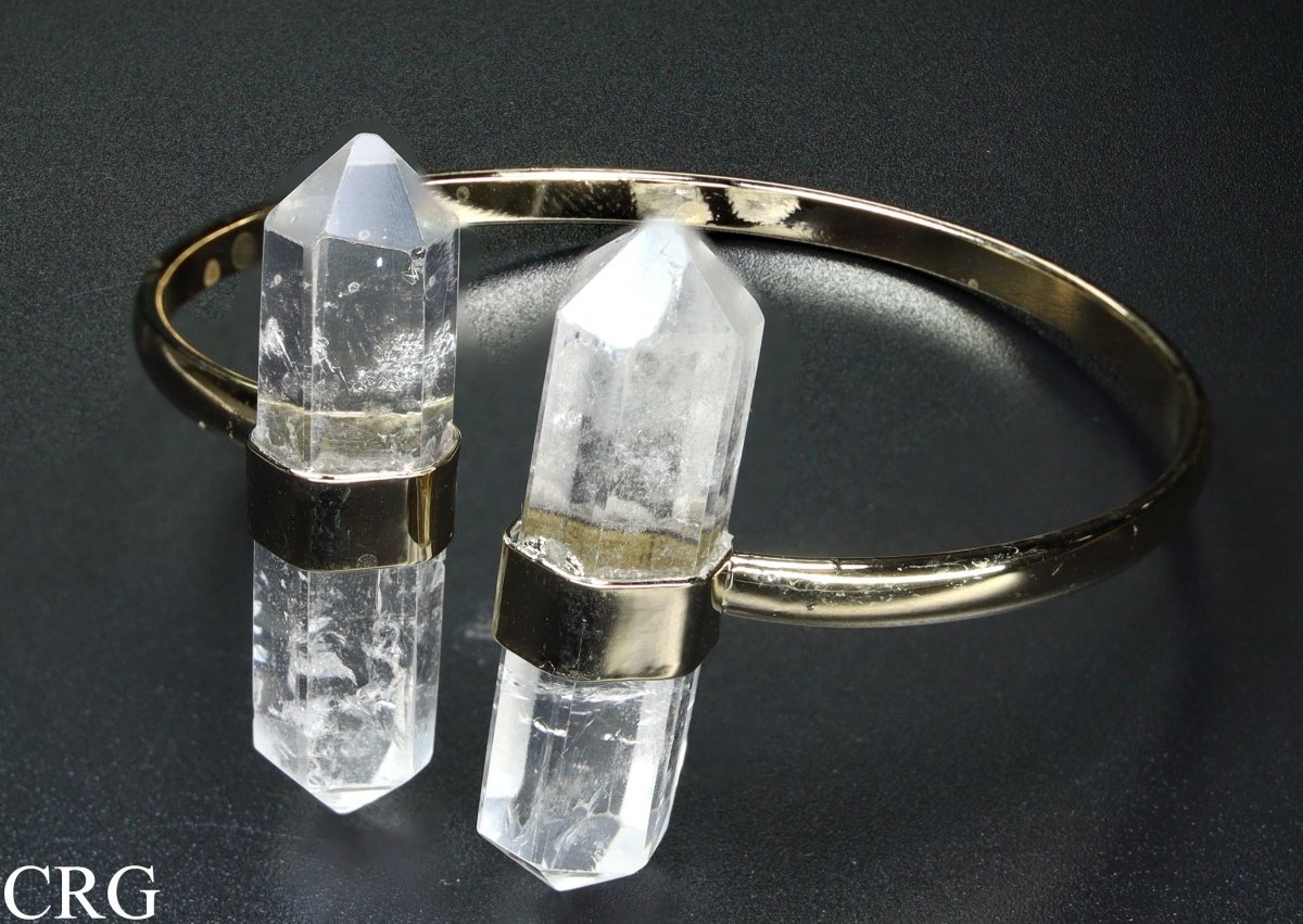 Clear Quartz Double Terminated Point Gold-Plated Cuff Bracelet (2.75 Inches) (1 Piece)