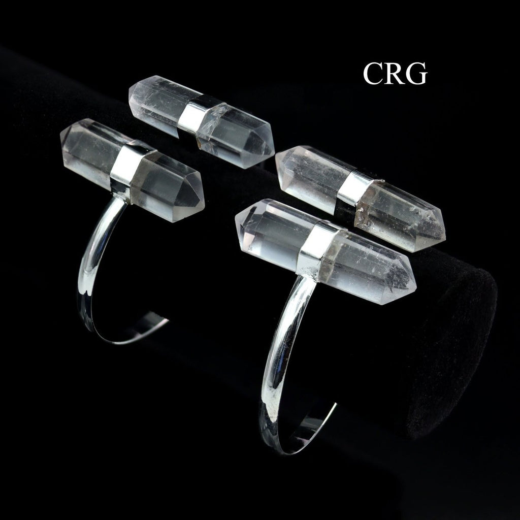 Clear Quartz Double Terminated Point Silver-Plated Cuff Bracelet (2.75 Inches) (1 Piece)