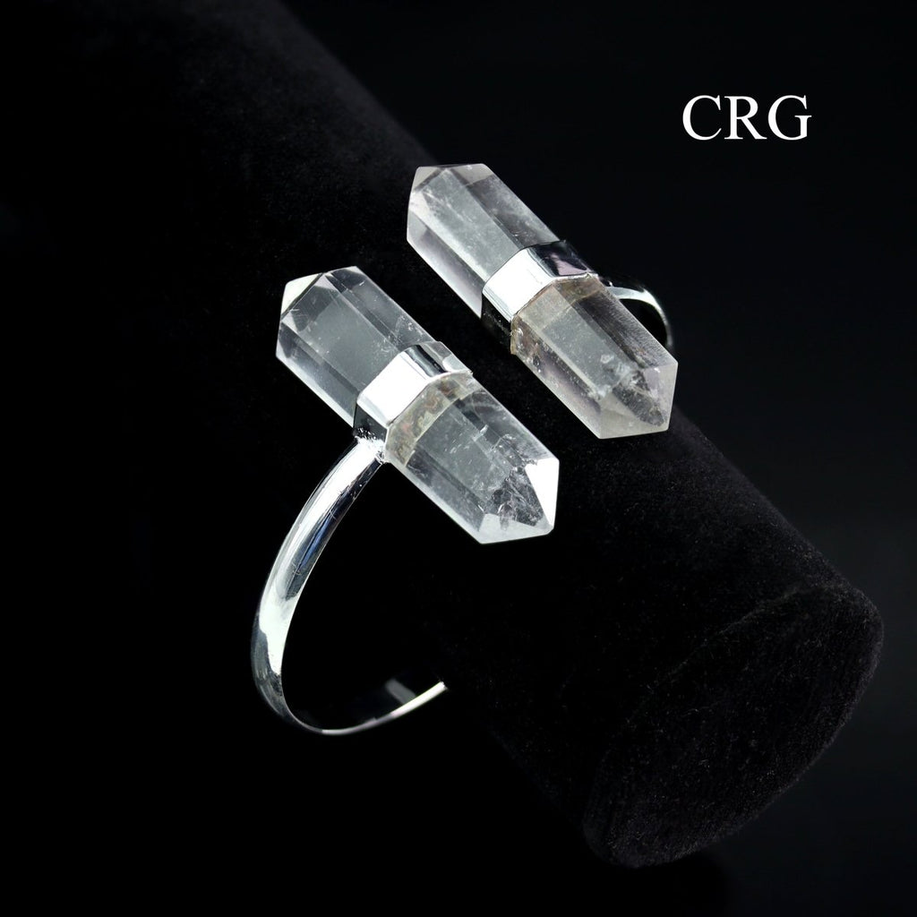 Clear Quartz Double Terminated Point Silver-Plated Cuff Bracelet (2.75 Inches) (1 Piece)