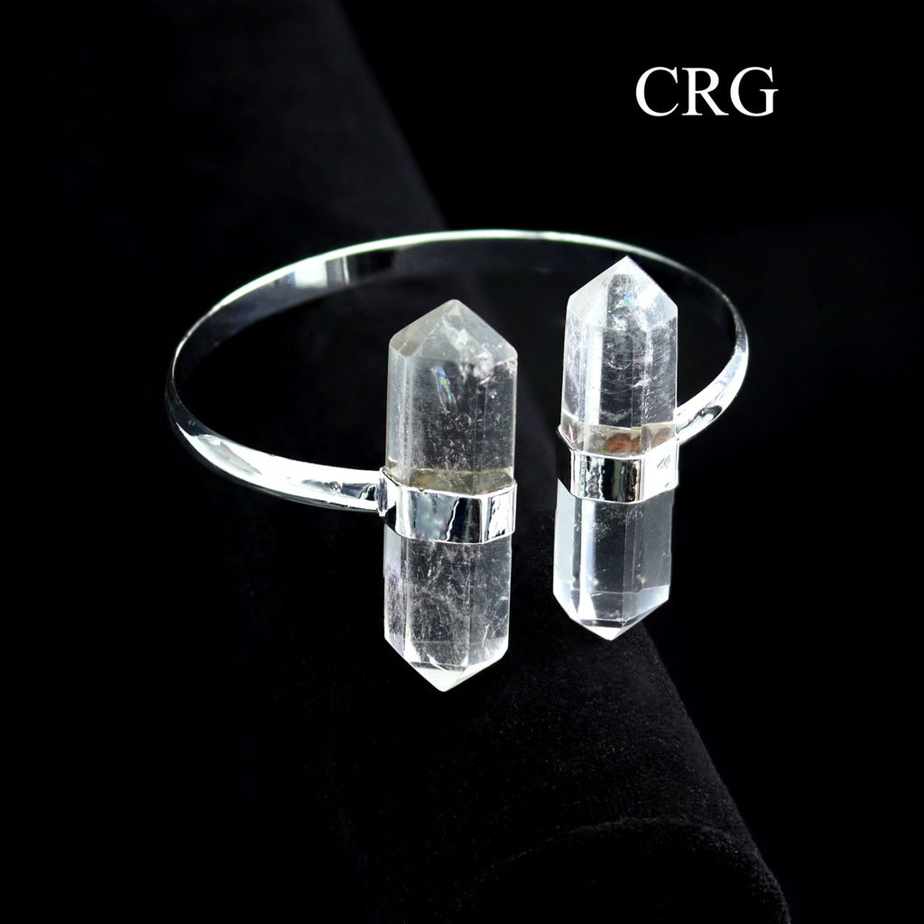 Clear Quartz Double Terminated Point Silver-Plated Cuff Bracelet (2.75 Inches) (1 Piece)