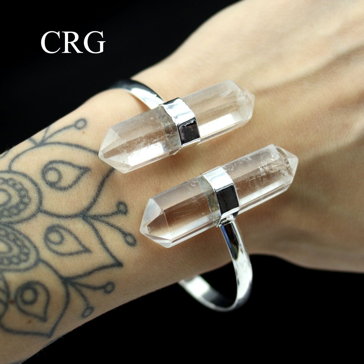 Clear Quartz Double Terminated Point Silver-Plated Cuff Bracelet (2.75 Inches) (1 Piece)