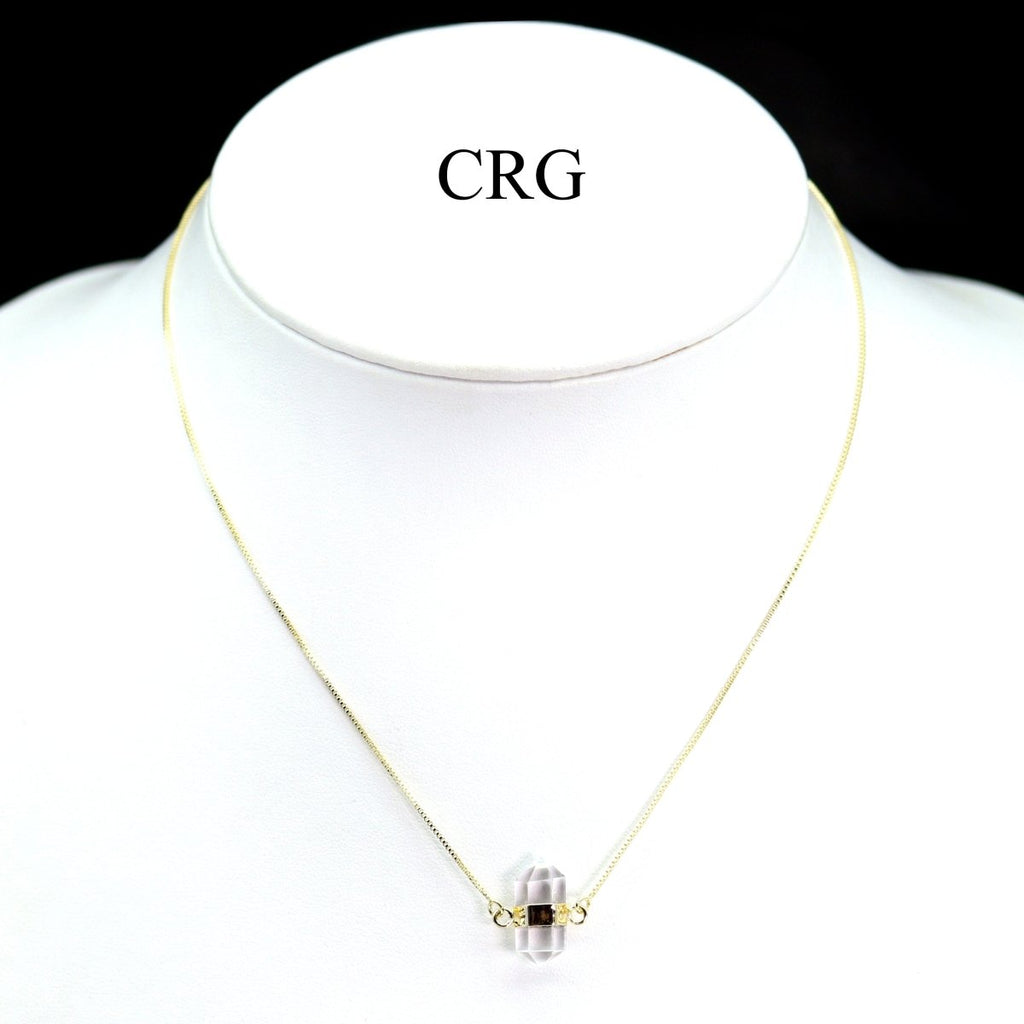 Clear Quartz Mini Double Terminated Point Necklace with Gold Plating (18 Inches) (1 Piece)