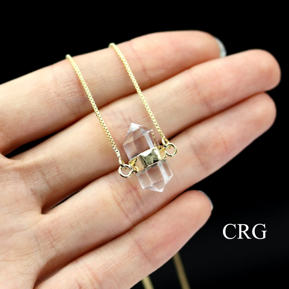 Clear Quartz Mini Double Terminated Point Necklace with Gold Plating (18 Inches) (1 Piece)