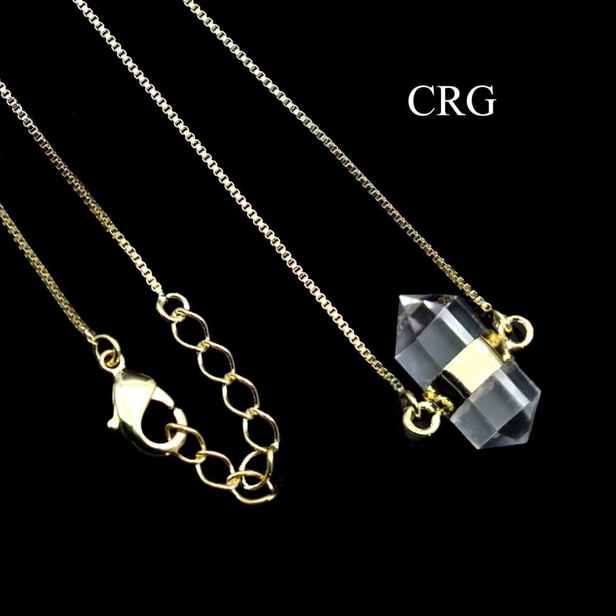 Clear Quartz Mini Double Terminated Point Necklace with Gold Plating (18 Inches) (1 Piece)