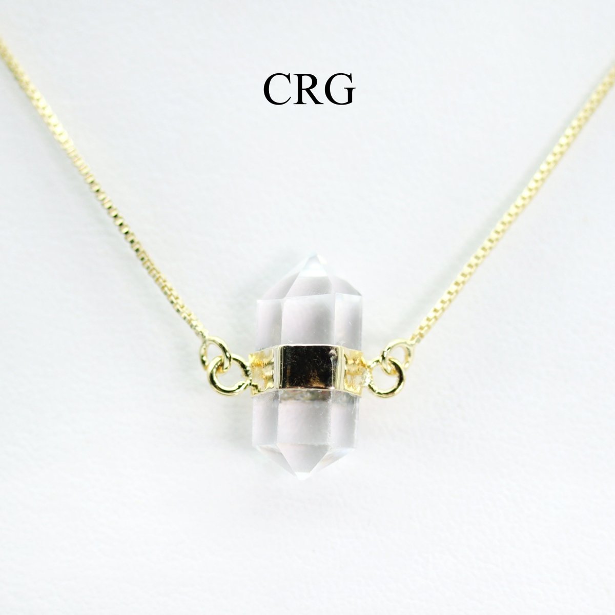 Clear Quartz Mini Double Terminated Point Necklace with Gold Plating (18 Inches) (1 Piece)