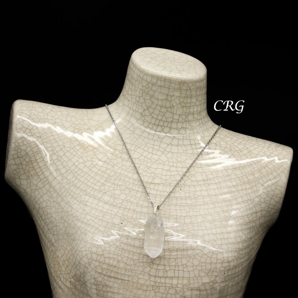 Crystal Quartz Point Pendant with Silver Plated Bail (0.5 To 0.75 Inch) (5 Pieces)